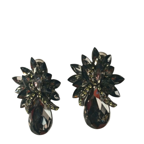 Vintage Jewelry - Midnight Bloom Black Floral Clip On Earrings